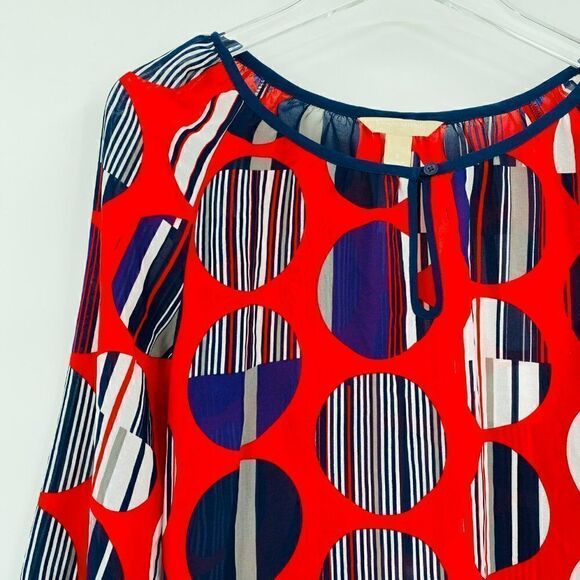 Banana Republic Size Small Red & Blue Abstract Polka Dot Popover Blouse Top - Picture 4 of 6